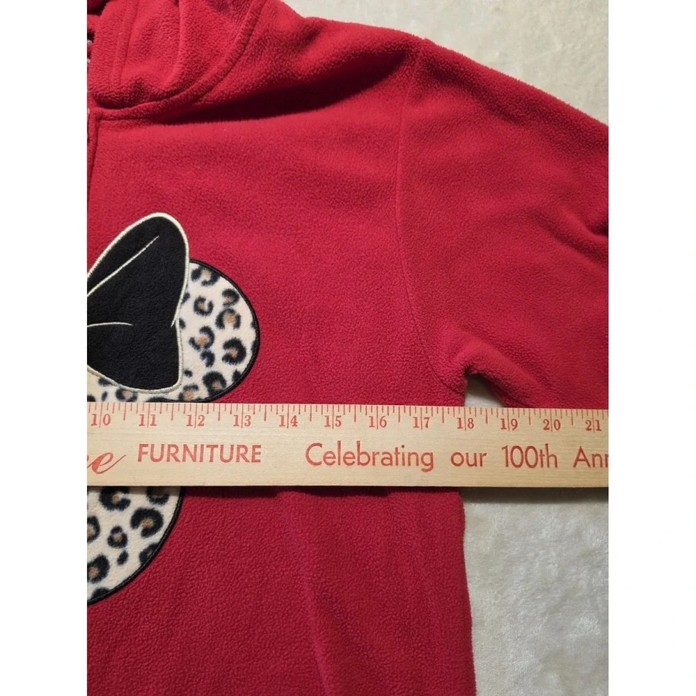 Disney Adult Minnie Mouse Red & Leopard Fleece 1 Pc Jumpsuit Pajamas Hood Size M - Picture 9 of 10
